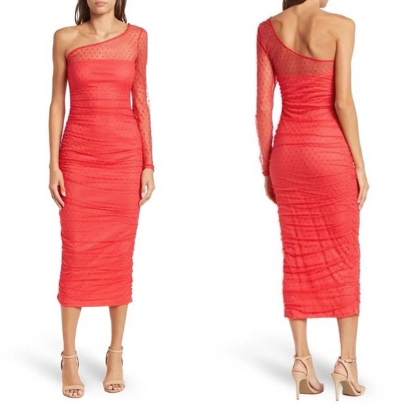 Area Stars Ruched Sleeve Midi-Dress
